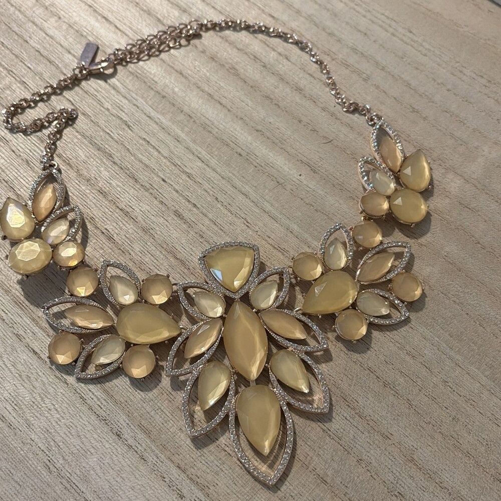 INC 21 Inch Gold & Zirconia Leaves Statement Necklace